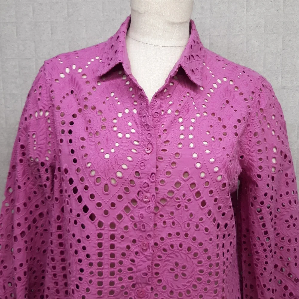 Chico's Magenta Open Eyelet Blouse - Picture 2 of 7